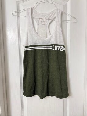 Reflex olive green white colorblock racerback tank top "LOVE" size M